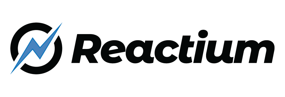 Reactium logo with a blue lightning bolt inside a black circular design.