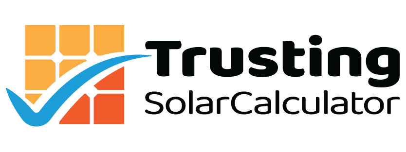 Trusting Solar Calculator logo with a blue checkmark and orange solar panel grid.