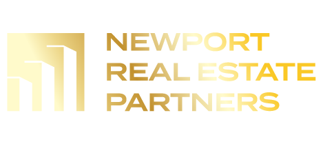 Logo of Newport Real Estate Partners featuring a stylized building design and the text 'NEWPORT REAL ESTATE PARTNERS' in a gold gradient.