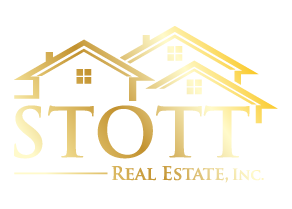 Logo of Stott Real Estate, Inc. featuring two stylized houses and the text 'STOTT Real Estate, Inc.' in a gold gradient.