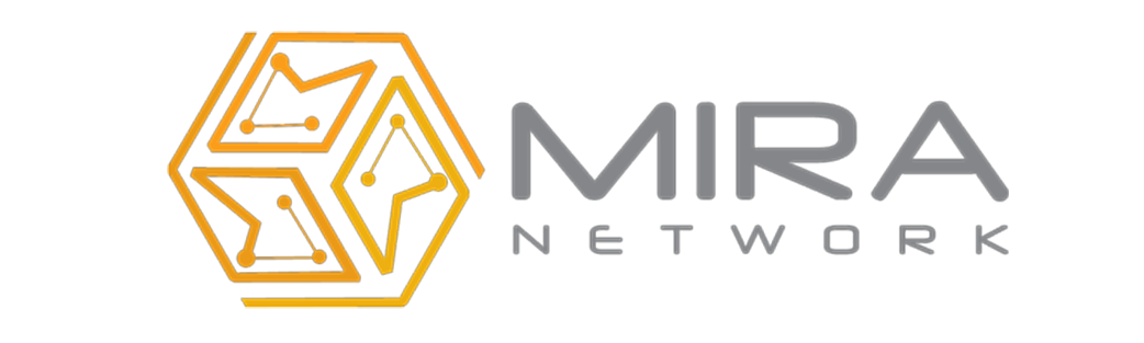 MIRA Network logo featuring a hexagonal orange graphic with network nodes on the left and the company name in grey text on the right.