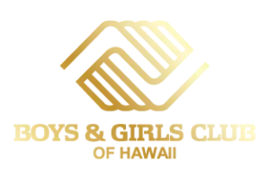 Logo of Boys & Girls Club of Hawaii featuring two stylized hands forming a shape and the text 'BOYS & GIRLS CLUB OF HAWAII' in a gold gradient.